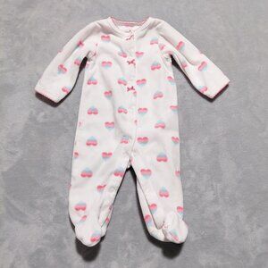 Carter's NB Fleece Footie All-Over Heart Print Full Snap with Ribbons